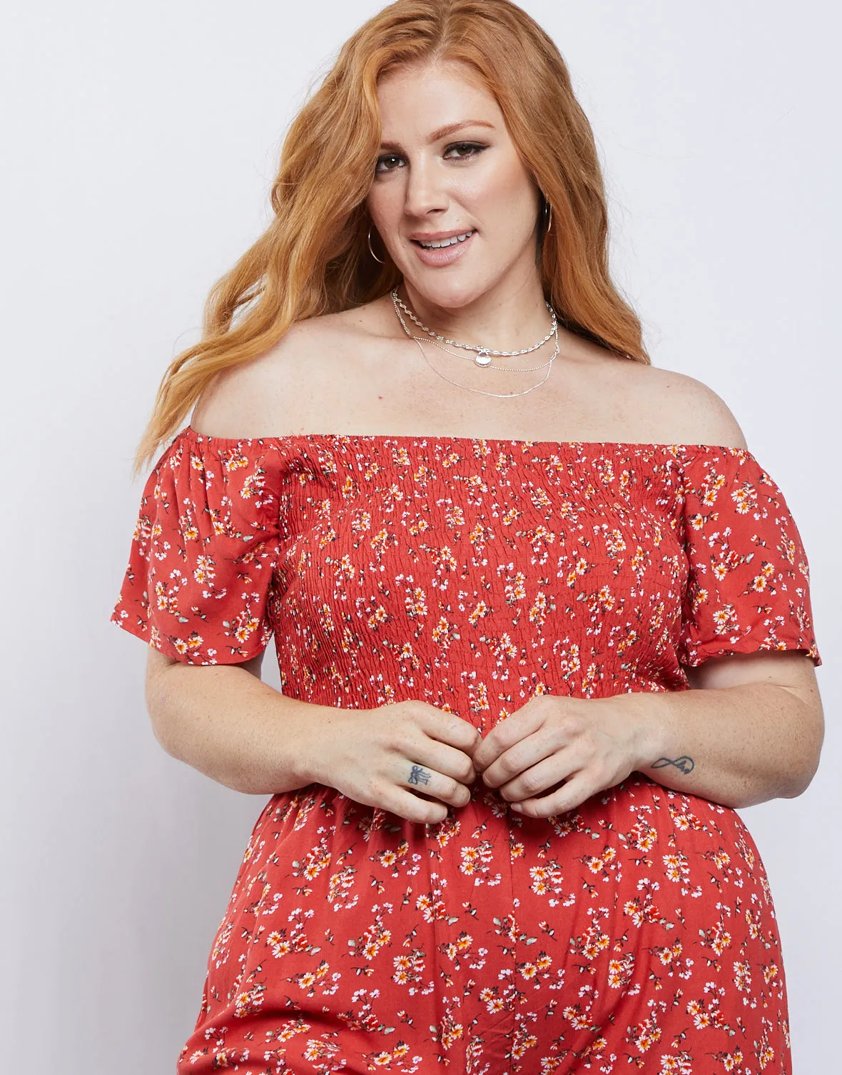 Plus Size Laced Up Floral Romper sold by 2020 Ave product image thumbnail 5