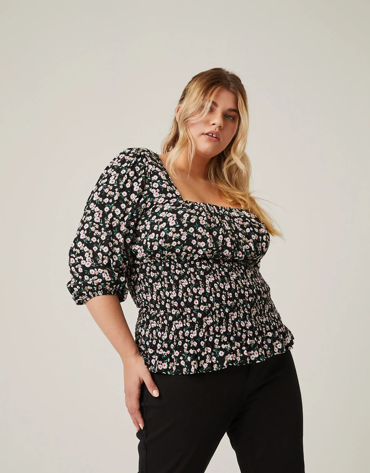 Plus Size Smocked Waist Floral Blouse sold by 2020 Ave product image thumbnail 2