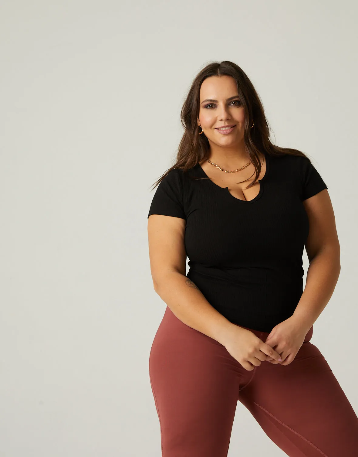 Plus Size V-Cut Ribbed Tee sold by 2020 Ave