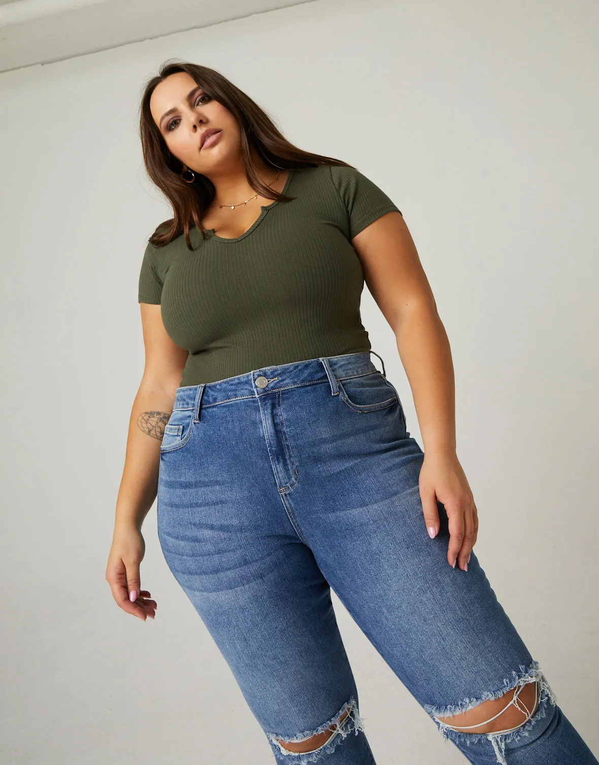 Plus Size V-Cut Ribbed Tee sold by 2020 Ave product image thumbnail 5