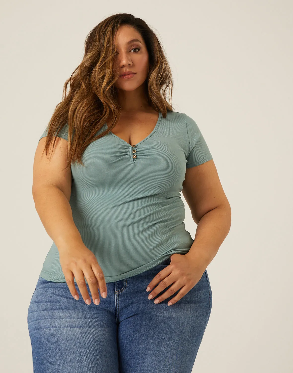 Plus Size V-Neck Button Tee sold by 2020 Ave product image thumbnail 5