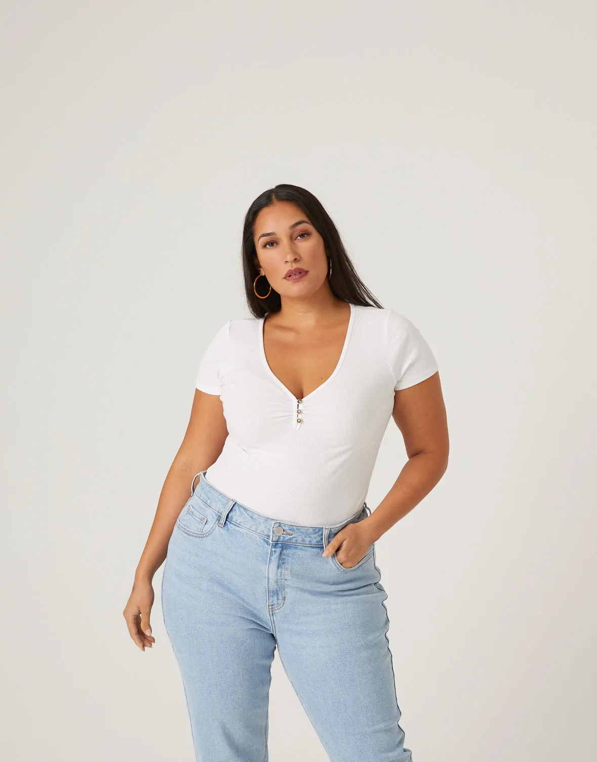 Plus Size V-Neck Button Tee sold by 2020 Ave product image thumbnail 3