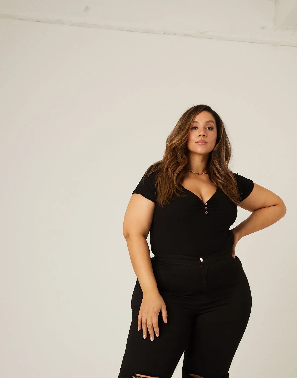 Plus Size V-Neck Button Tee sold by 2020 Ave product image thumbnail 4