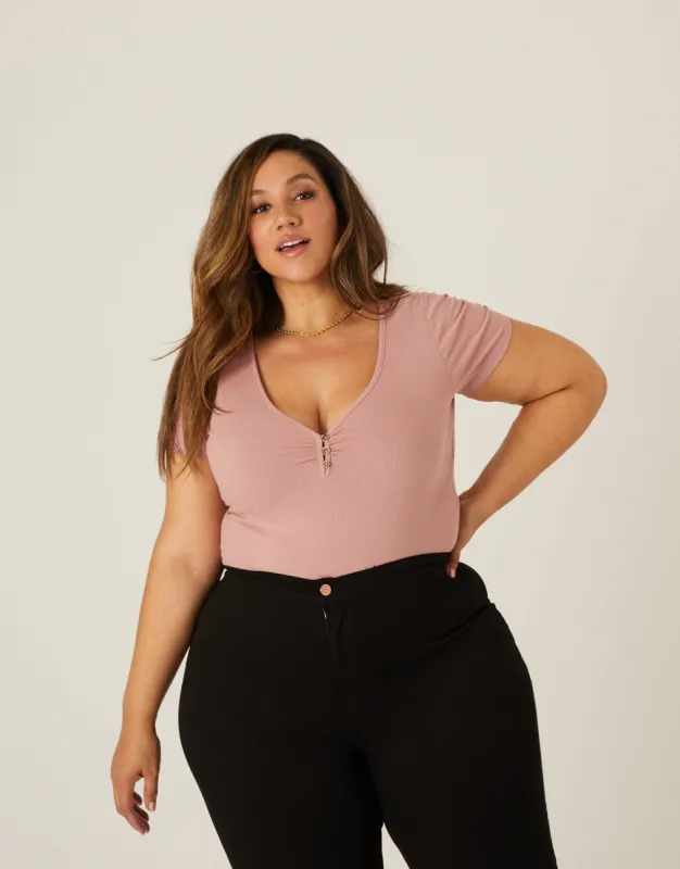Plus Size V-Neck Button Tee sold by 2020 Ave
