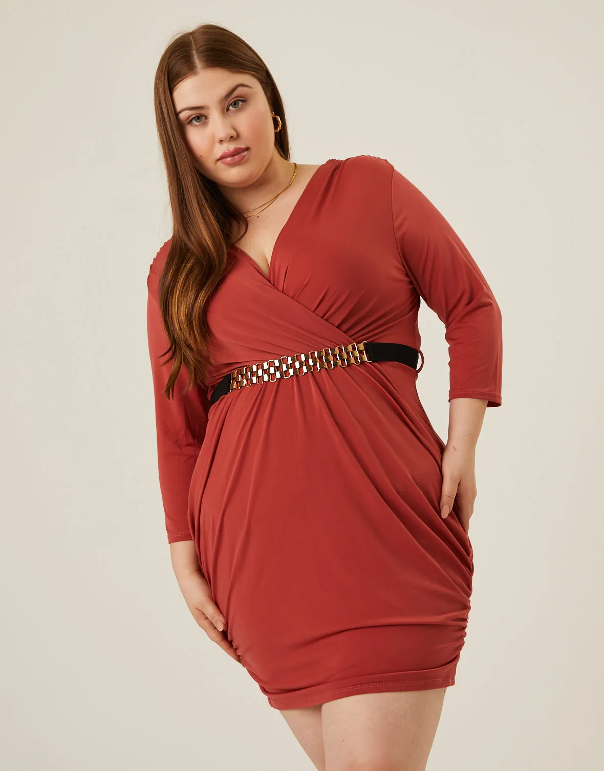 Plus Size Belted Ruched Dress sold by 2020 Ave product image thumbnail 2