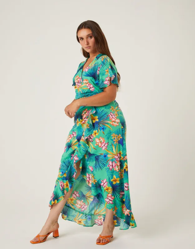 Plus Size Tropical Cascading Wrap Dress sold by 2020 Ave