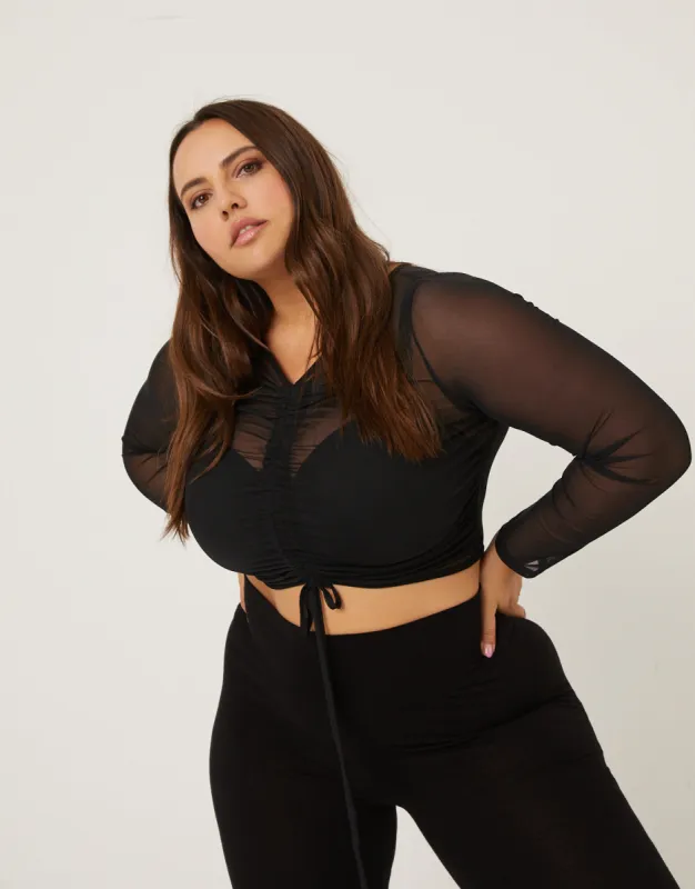 Plus Size Ruched Front Mesh Top sold by 2020 Ave
