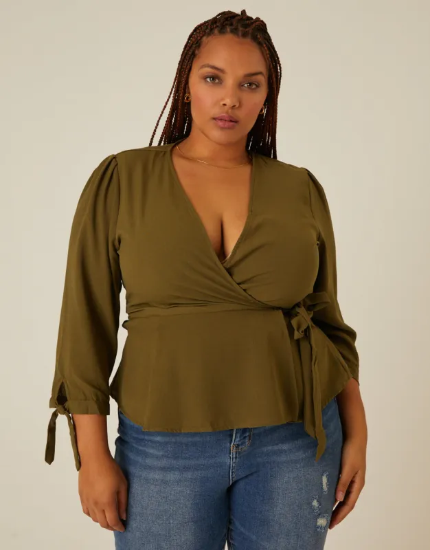 Plus Size Long Sleeve Woven Wrap Top sold by 2020 Ave