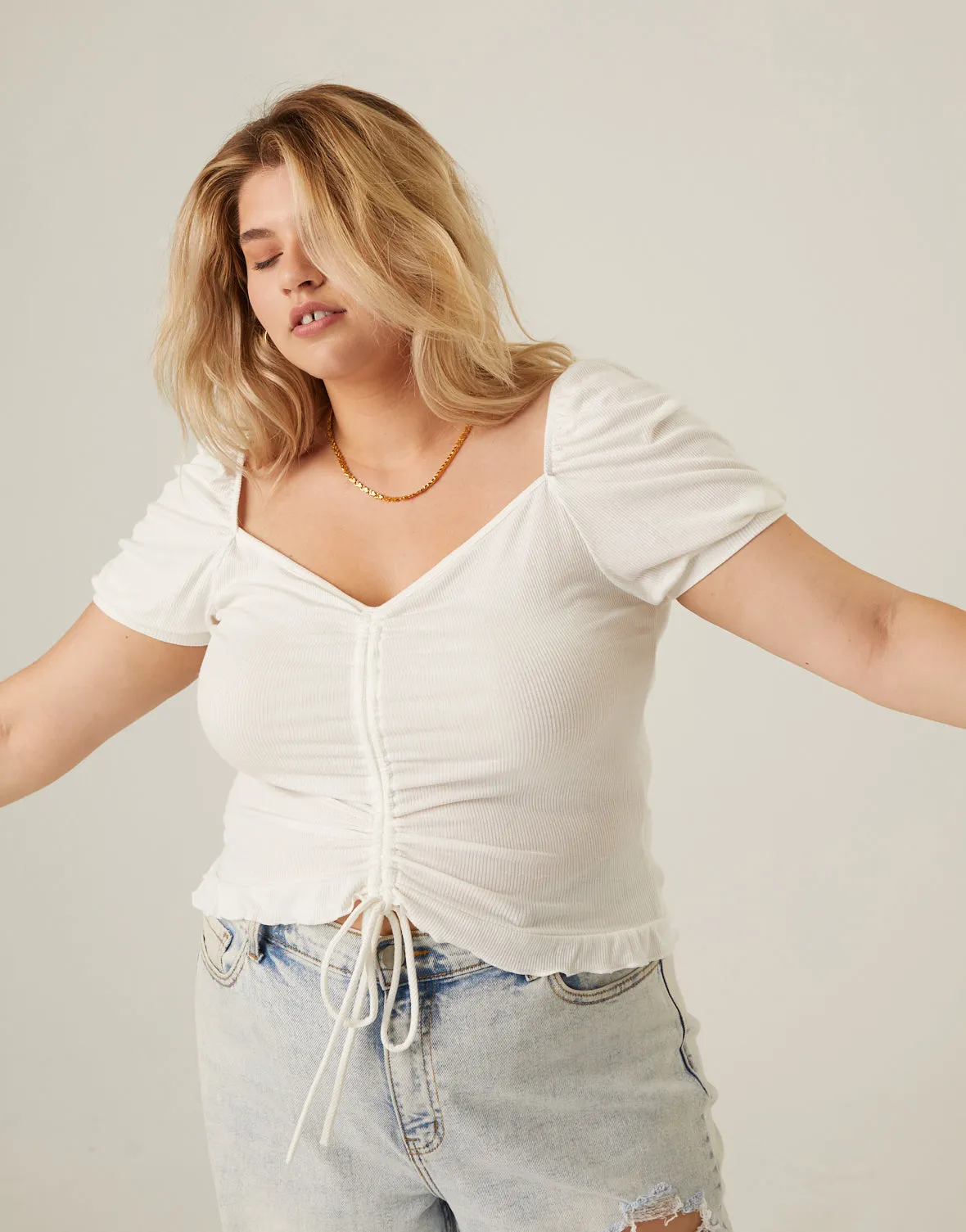 Plus Size Ruched Front Ribbed Tee sold by 2020 Ave product image thumbnail 3
