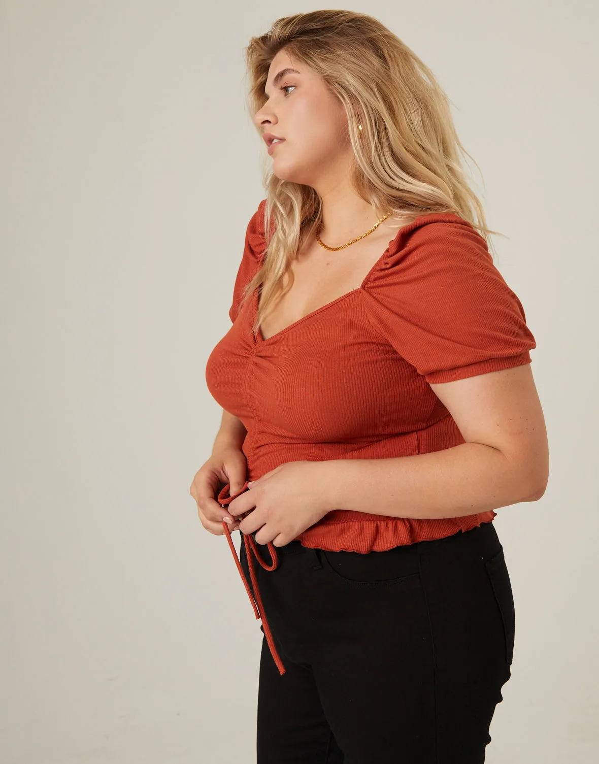 Plus Size Ruched Front Ribbed Tee sold by 2020 Ave product image thumbnail 4