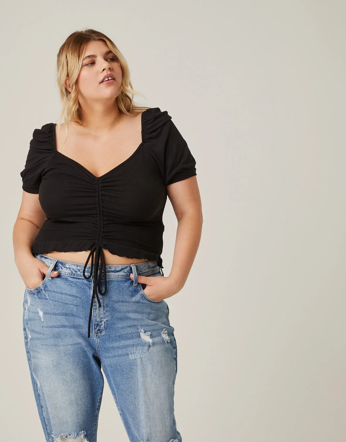 Plus Size Ruched Front Ribbed Tee sold by 2020 Ave product image thumbnail 2