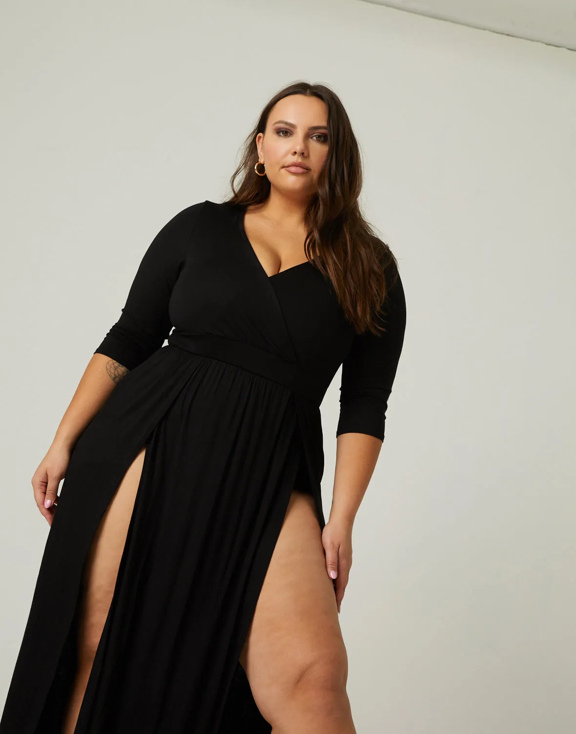 double slit maxi dress plus size Plus Size - Double-Slit Maxi Dress