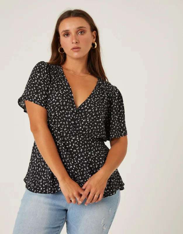 Plus Size Flutter Sleeve Floral Top sold by 2020 Ave