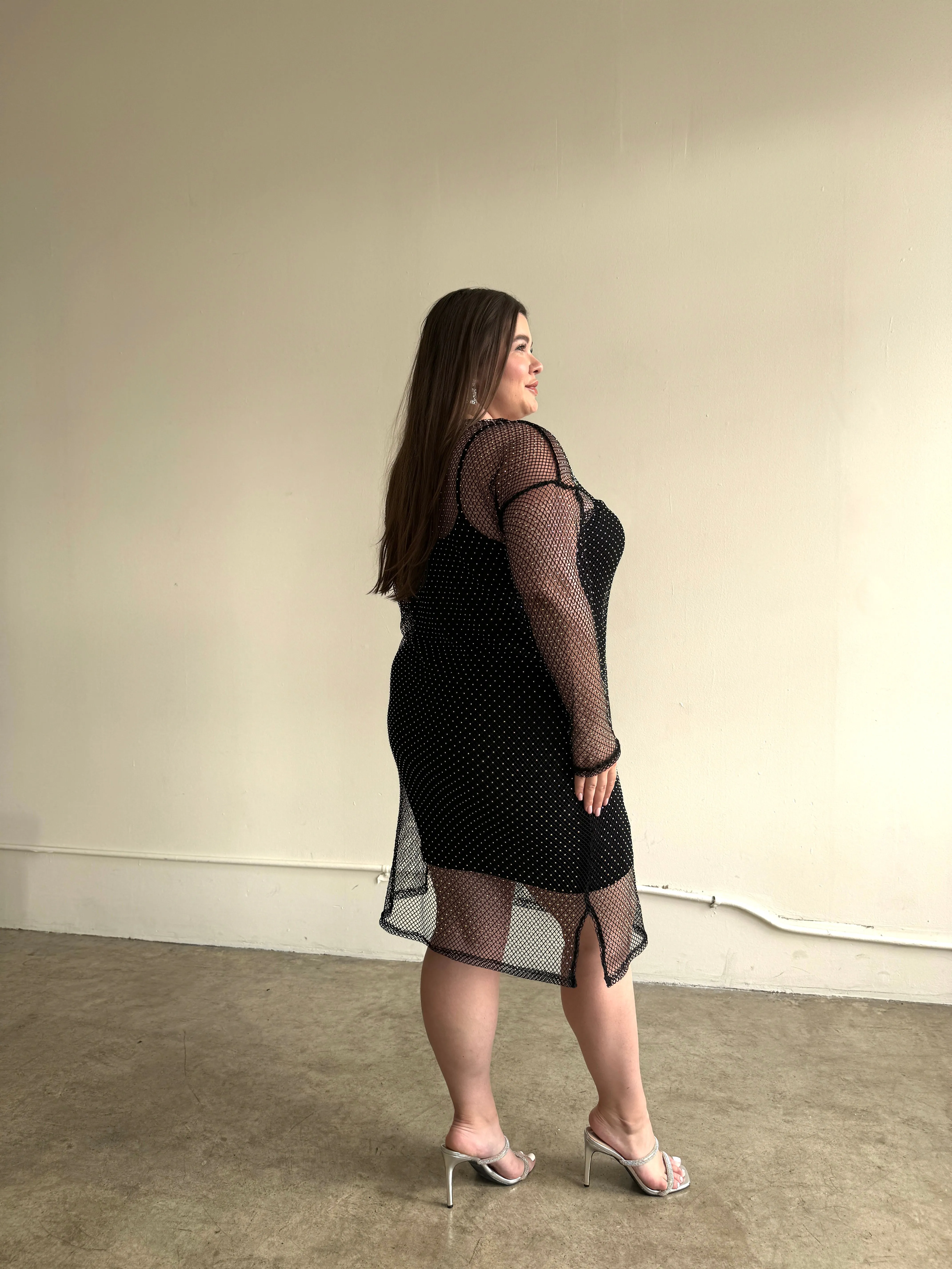 Plus Size Rhinestone Mesh Long Sleeve Dress sold by 2020 Ave product image thumbnail 4