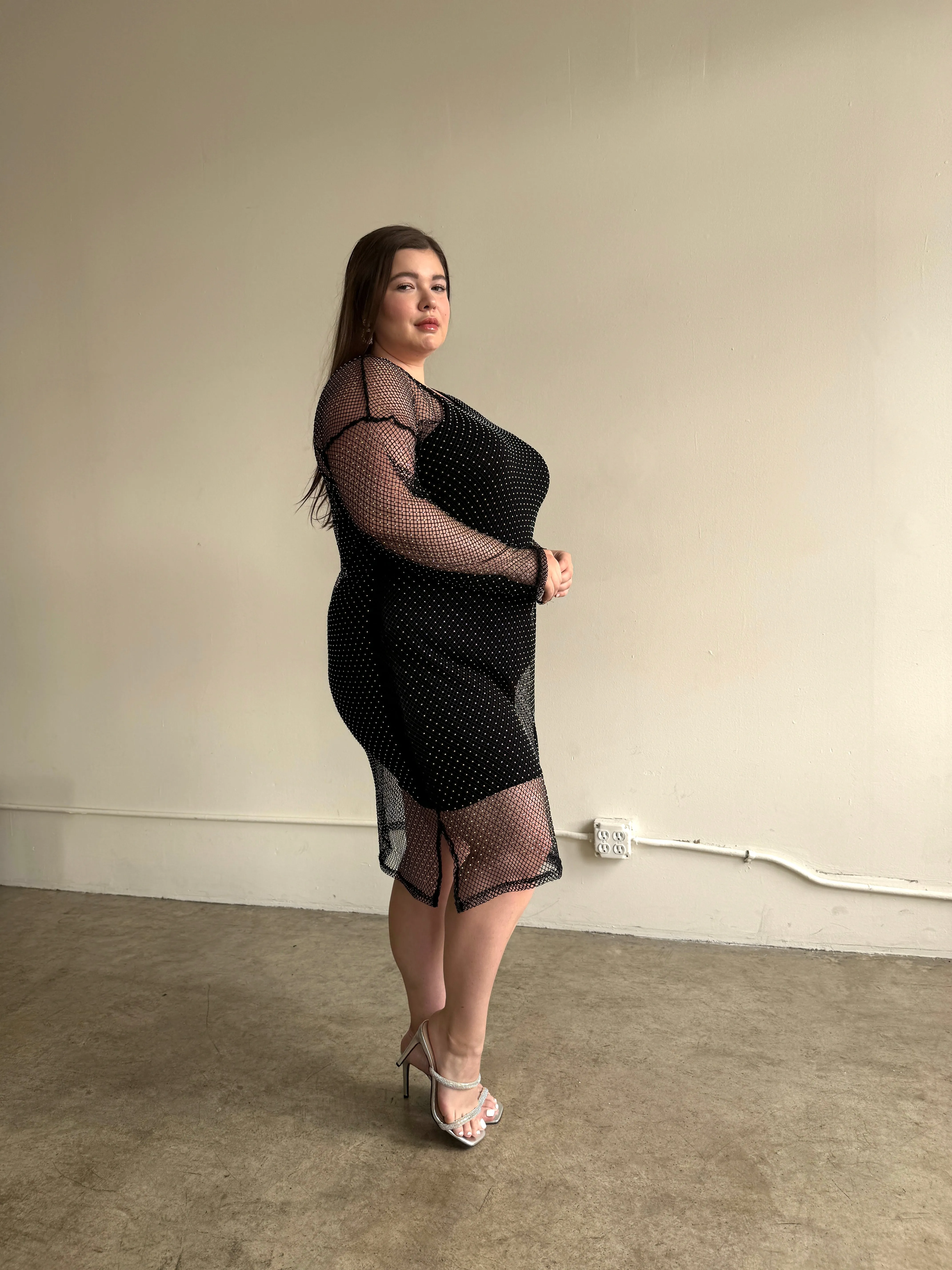 Plus Size Rhinestone Mesh Long Sleeve Dress sold by 2020 Ave product image thumbnail 3