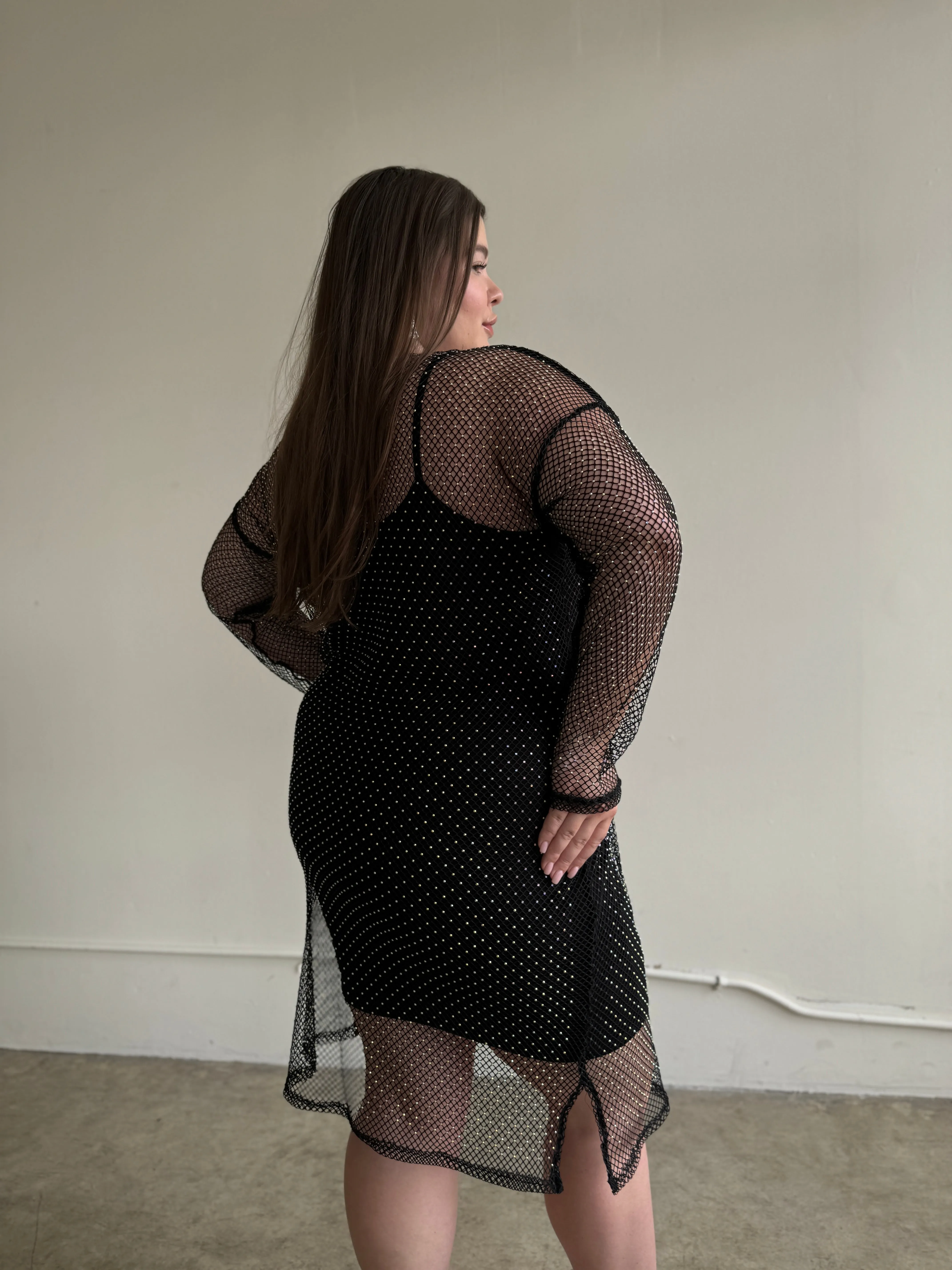 Plus Size Rhinestone Mesh Long Sleeve Dress sold by 2020 Ave product image thumbnail 5