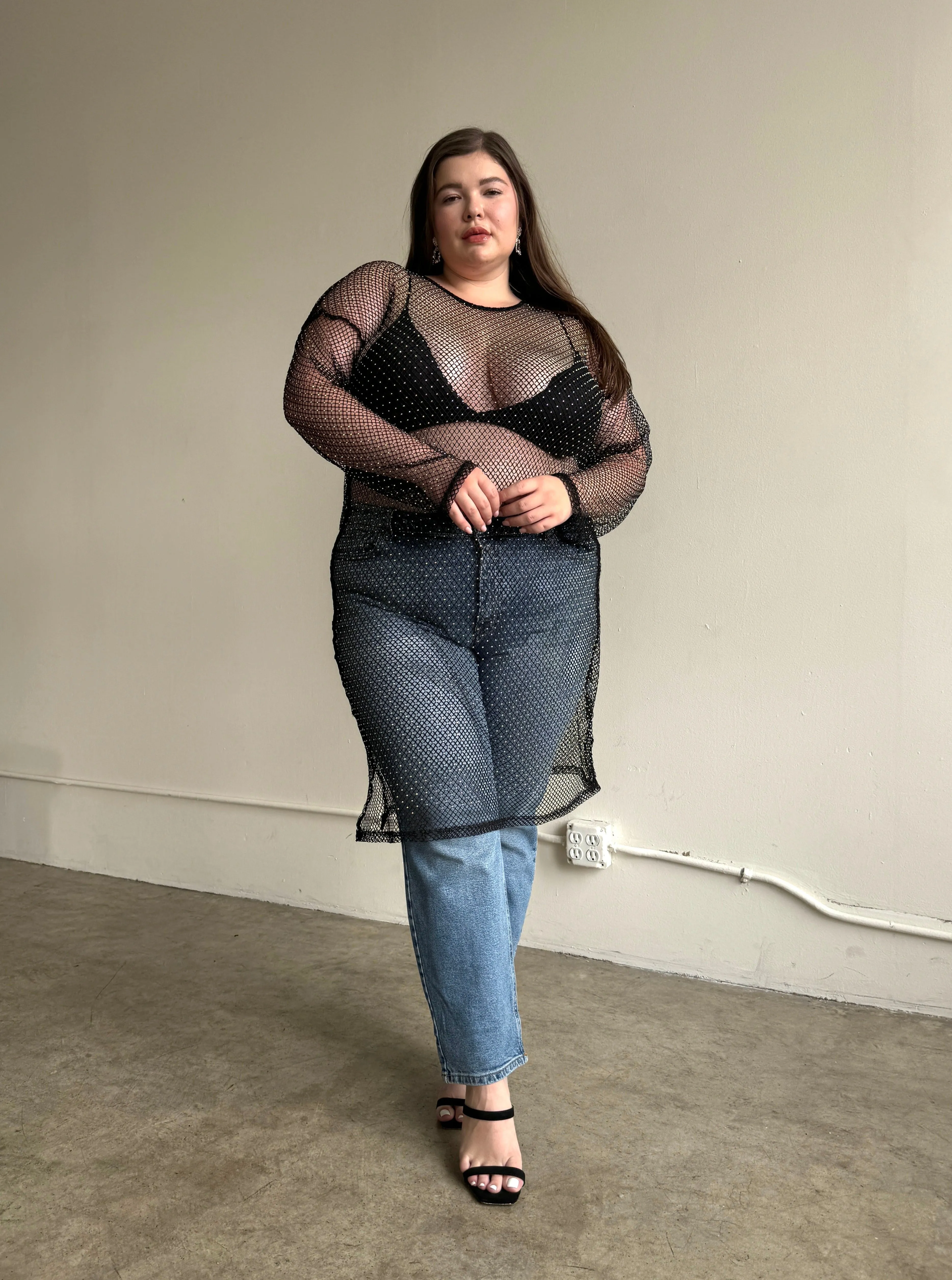 Plus Size Rhinestone Mesh Long Sleeve Dress sold by 2020 Ave product image thumbnail 2