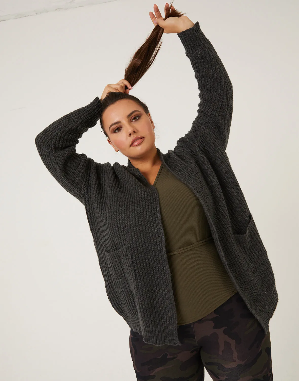 Plus Size Open Cardigan With Pockets sold by 2020 Ave product image thumbnail 2