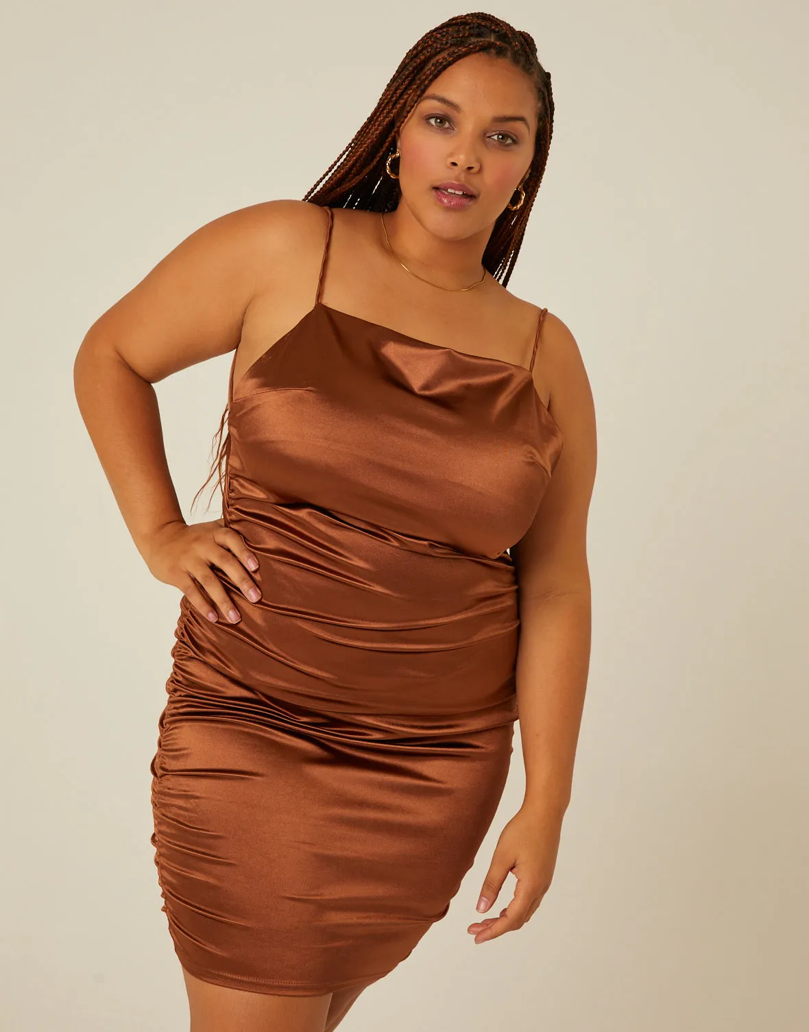 Plus Size Ruched Satin Mini Dress sold by 2020 Ave product image thumbnail 2