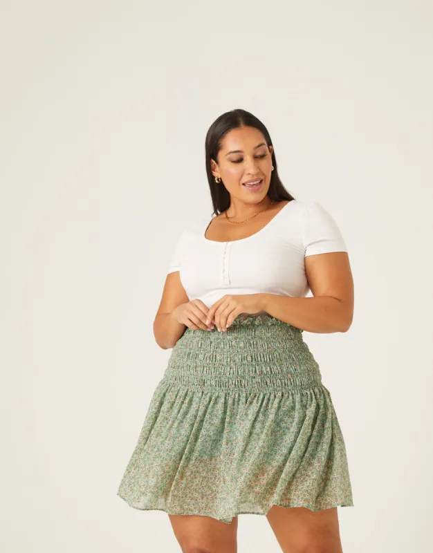 Plus Size Smocked Waist Floral Skirt sold by 2020 Ave