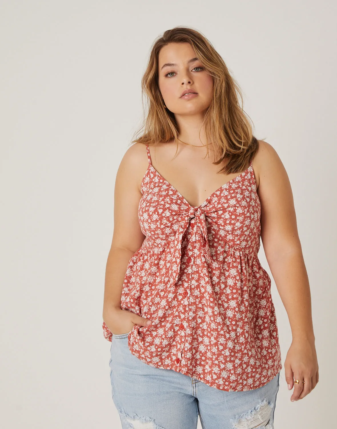Plus Size Button Tie Floral Tank sold by 2020 Ave product image thumbnail 2