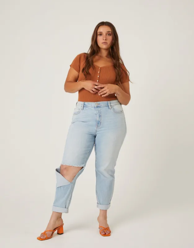 Plus Size Ripped Knee Mom Jeans sold by 2020 Ave