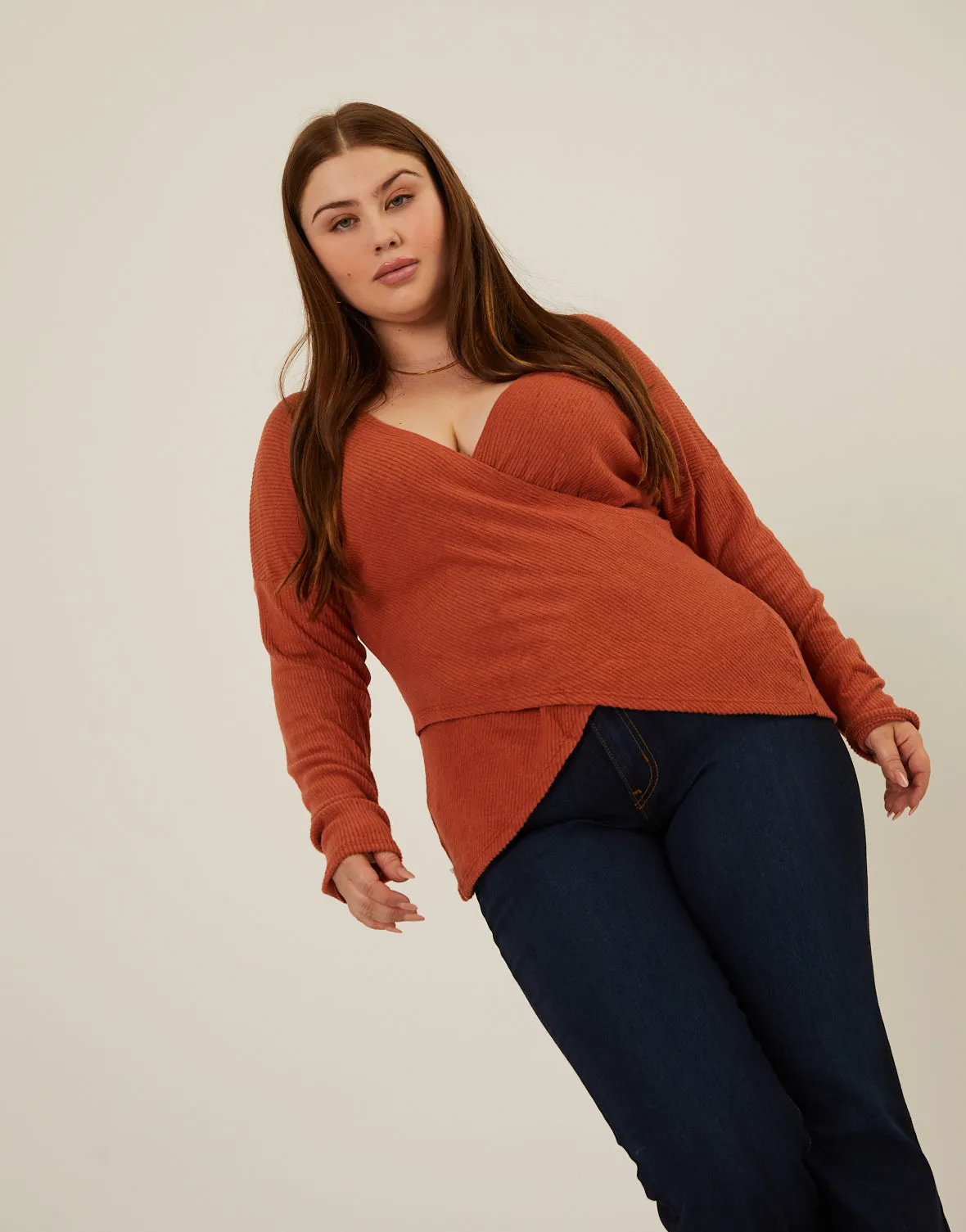 Plus Size Soft Ribbed Surplice Top sold by 2020 Ave product image thumbnail 3