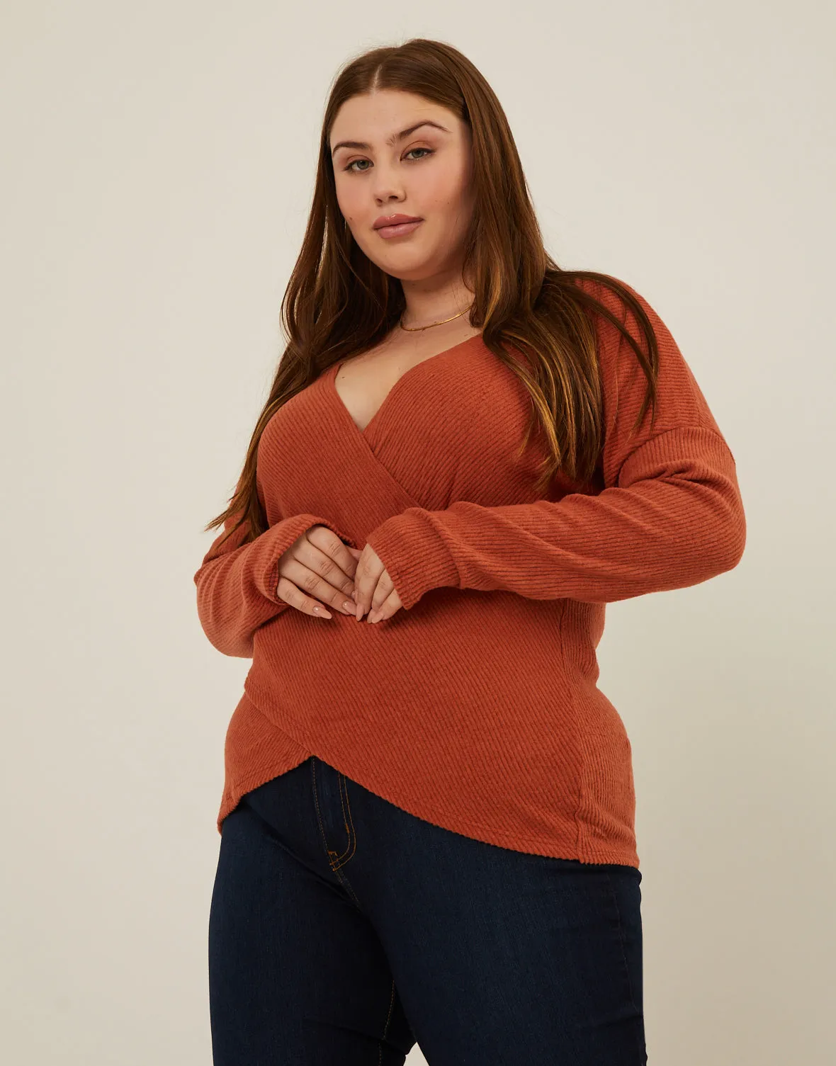 Plus Size Soft Ribbed Surplice Top sold by 2020 Ave