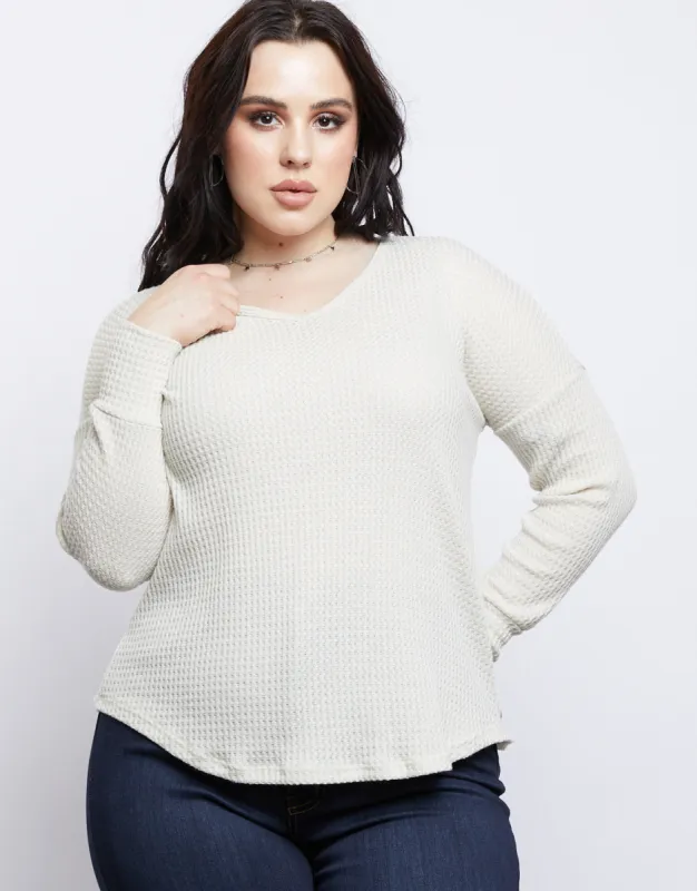 Plus Size Lace Em' Up Waffle Knit Top sold by 2020 Ave