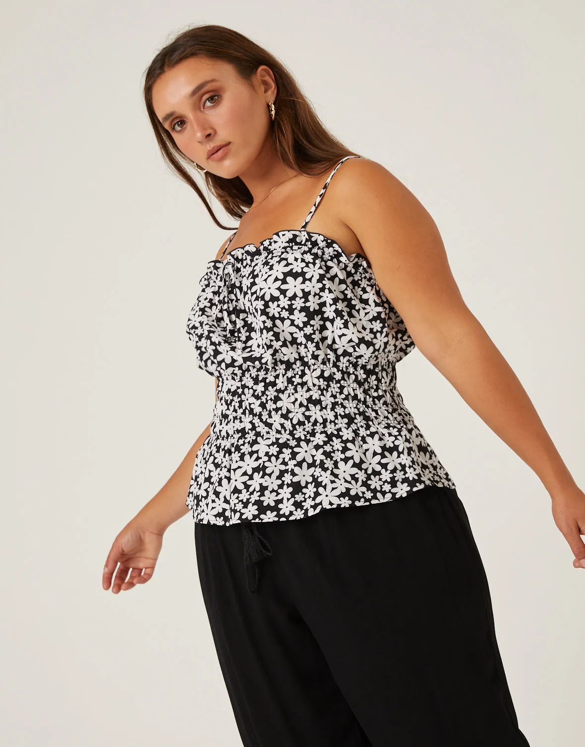 Plus Size Smocked Contrast Floral Tank sold by 2020 Ave product image thumbnail 2