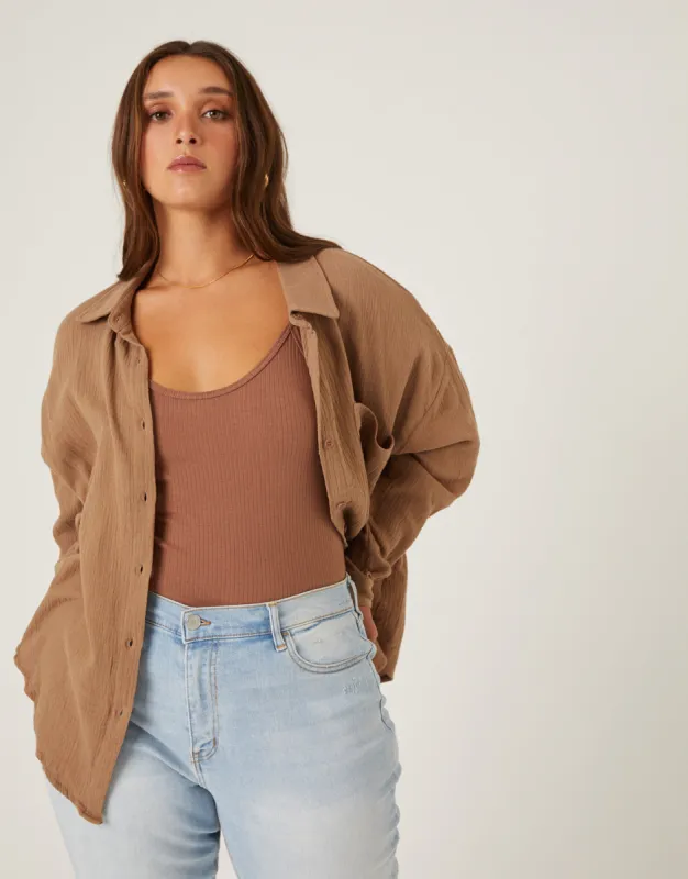 Plus Size Crinkled Button Up Shirt sold by 2020 Ave