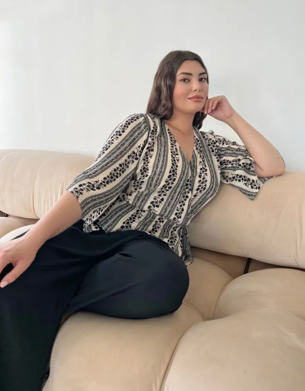Plus Size Floral Stripe Mock Wrap Blouse sold by 2020 Ave