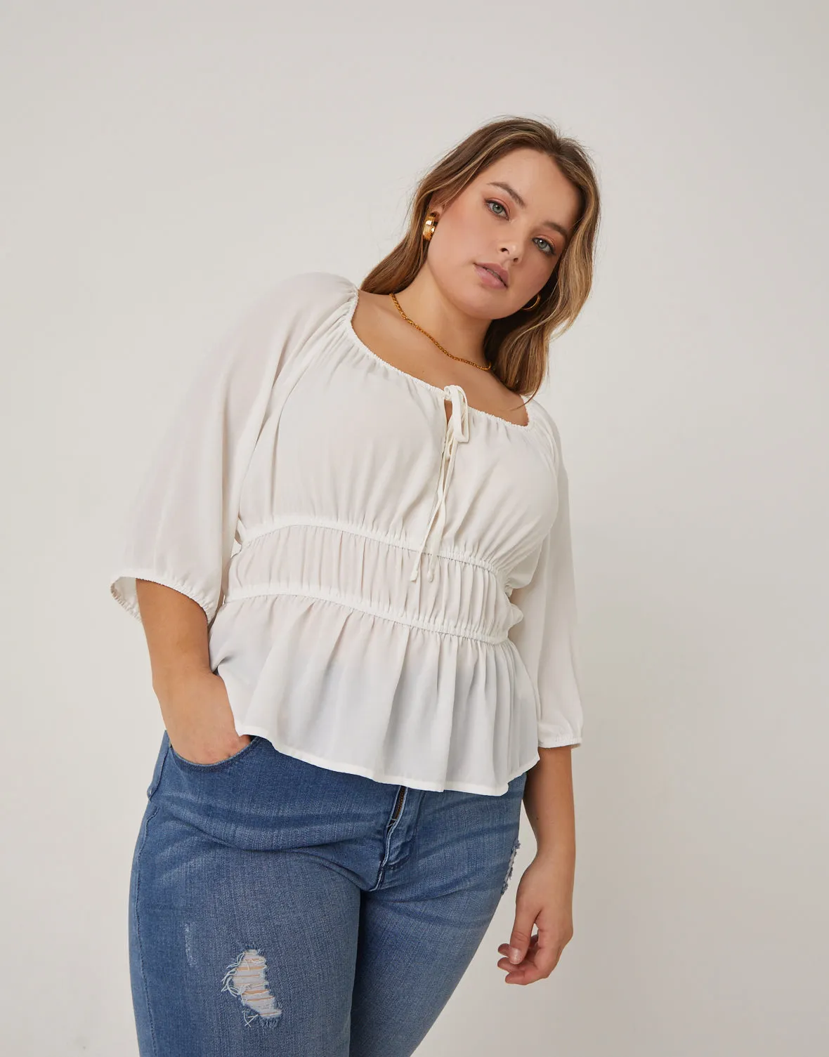 Plus Size Chiffon Elasticized Blouse sold by 2020 Ave