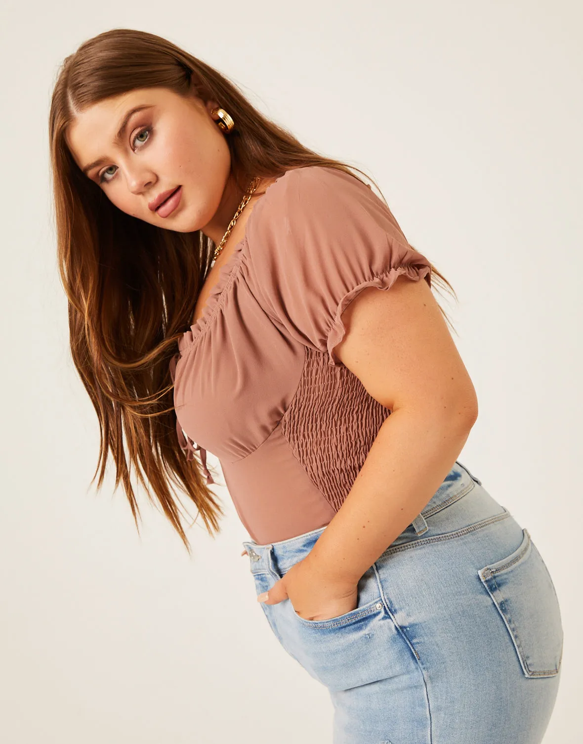 Plus Size Chiffon Smocked Back Blouse sold by 2020 Ave product image thumbnail 4