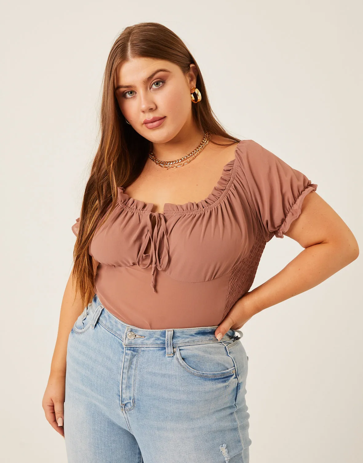 Plus Size Chiffon Smocked Back Blouse sold by 2020 Ave