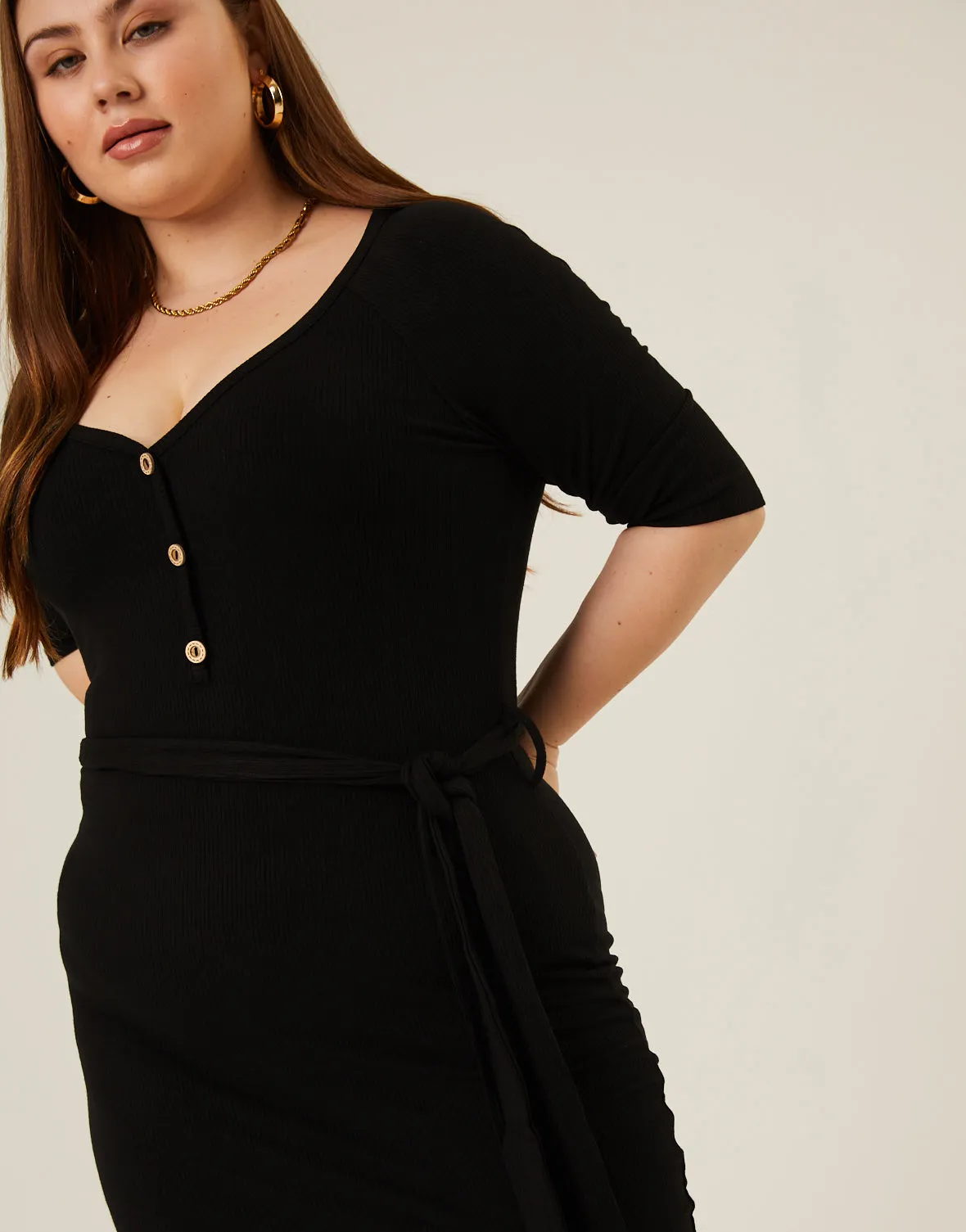 Plus Size Tie Belt Bodycon Dress sold by 2020 Ave product image thumbnail 3