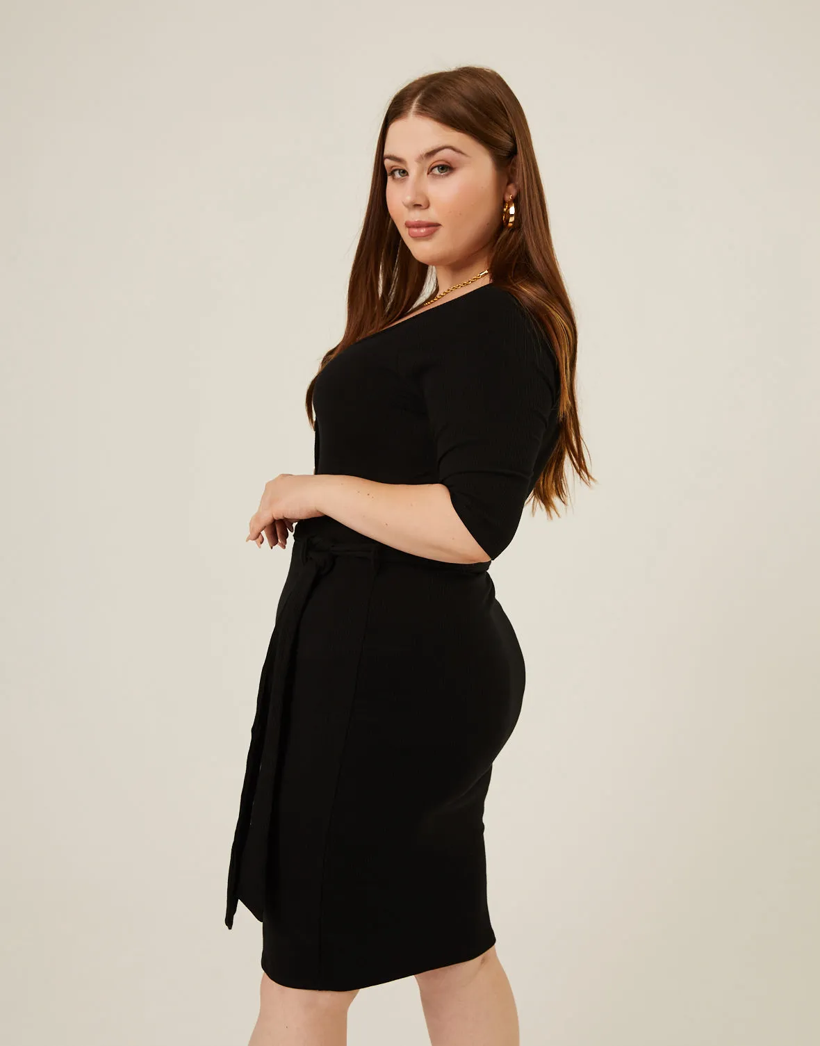 Plus Size Tie Belt Bodycon Dress sold by 2020 Ave product image thumbnail 4