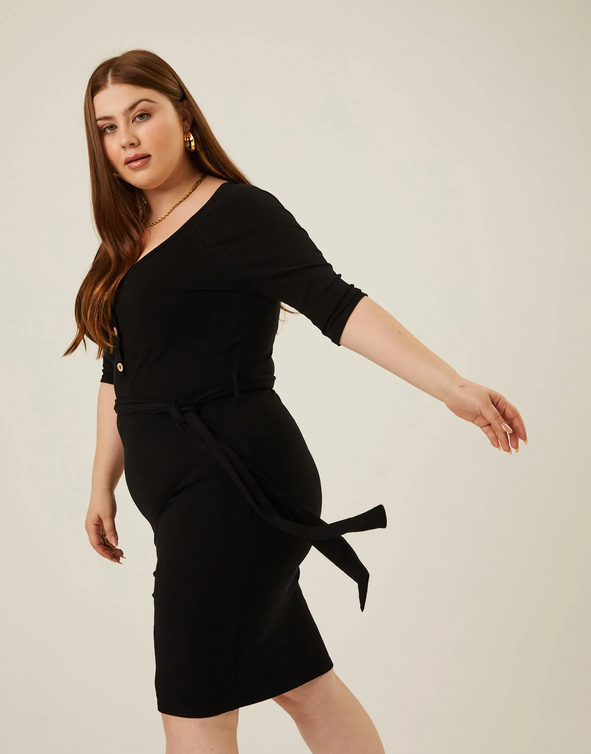 Plus Size Tie Belt Bodycon Dress sold by 2020 Ave product image thumbnail 2