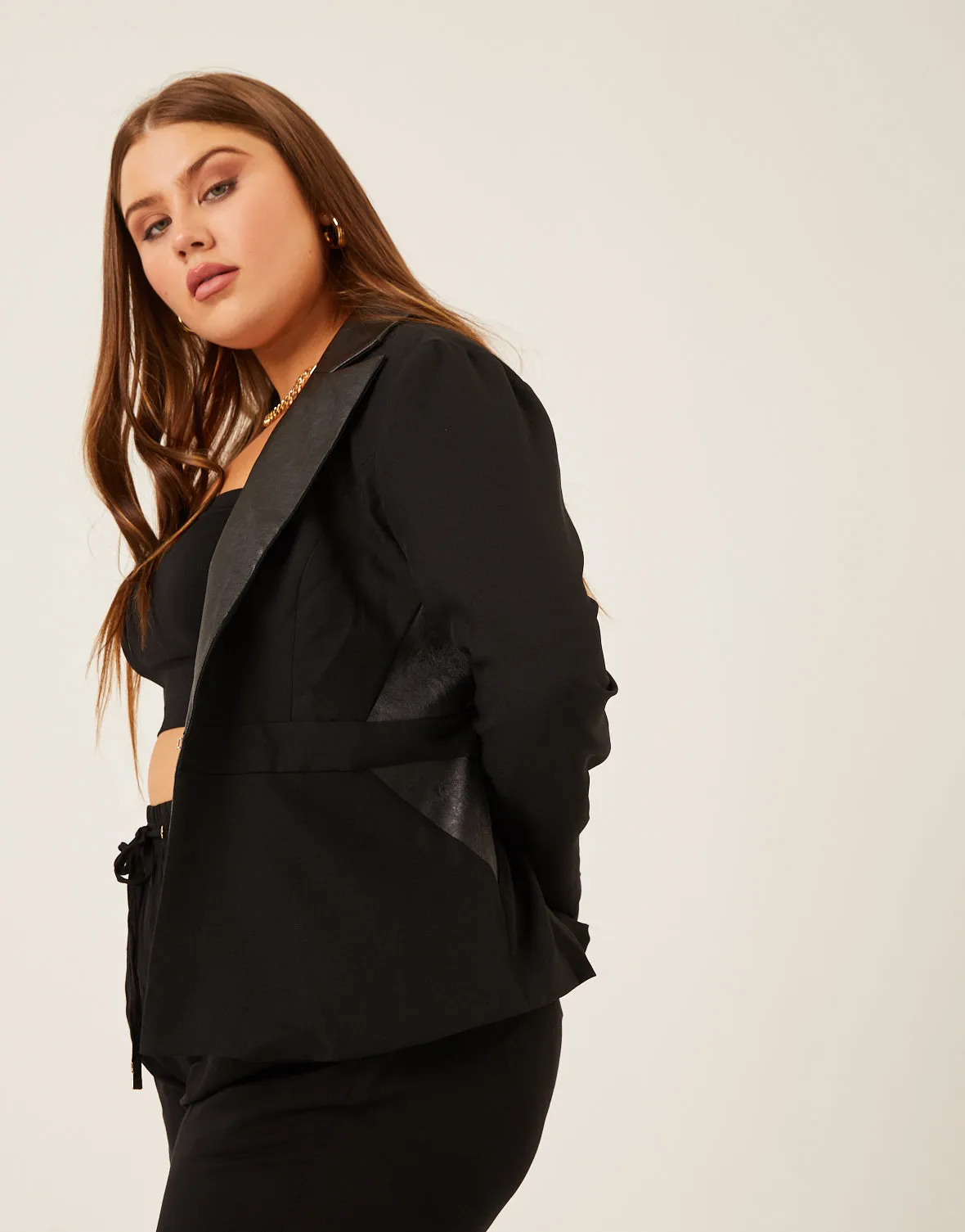 Plus Size Faux Leather Trim Blazer sold by 2020 Ave product image thumbnail 5