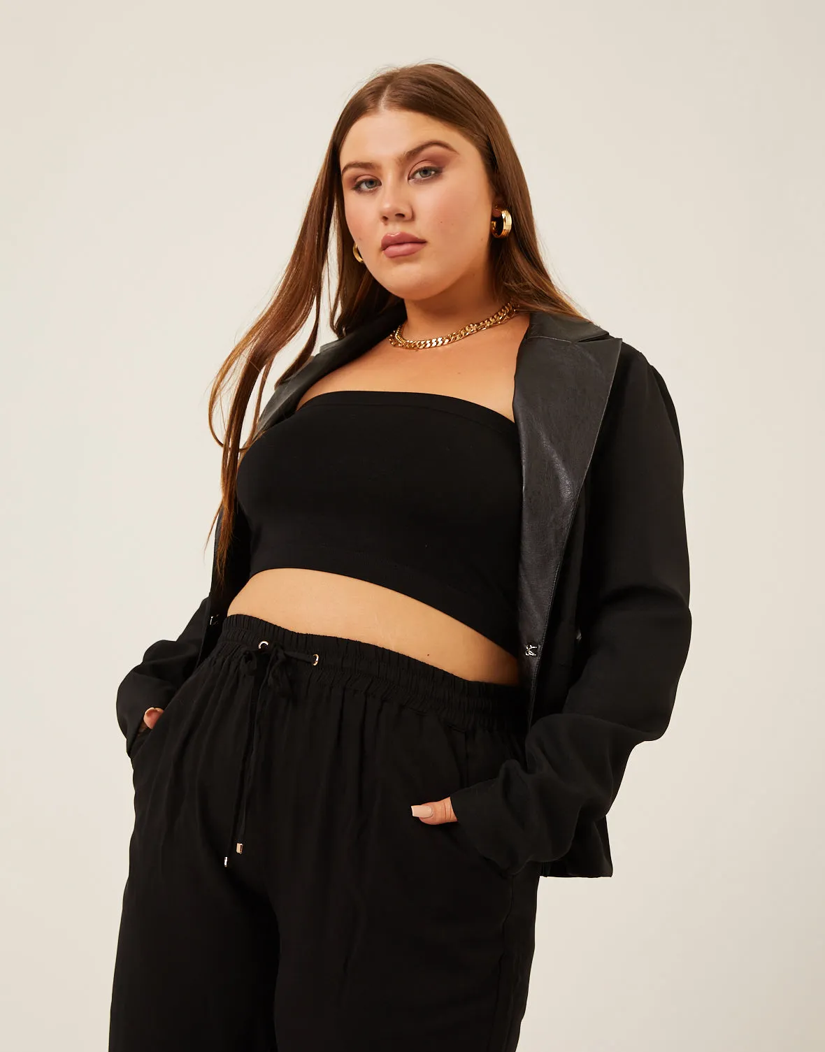 Plus Size Faux Leather Trim Blazer sold by 2020 Ave