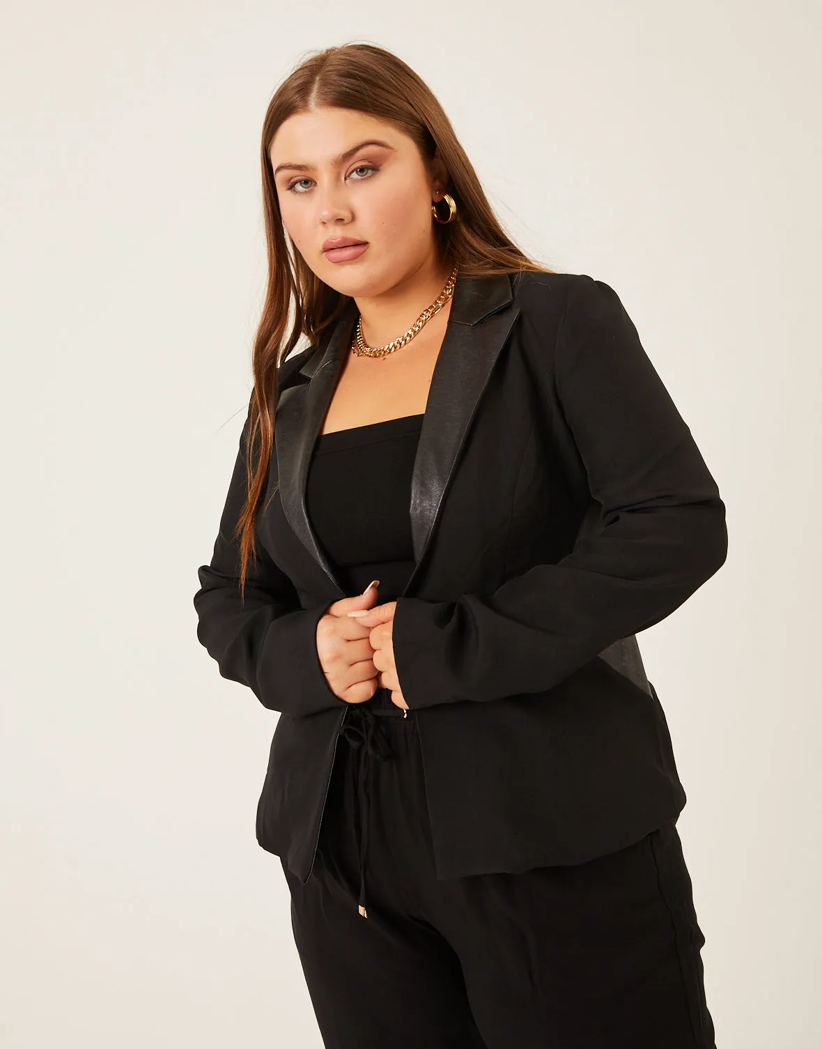Plus Size Faux Leather Trim Blazer sold by 2020 Ave product image thumbnail 3