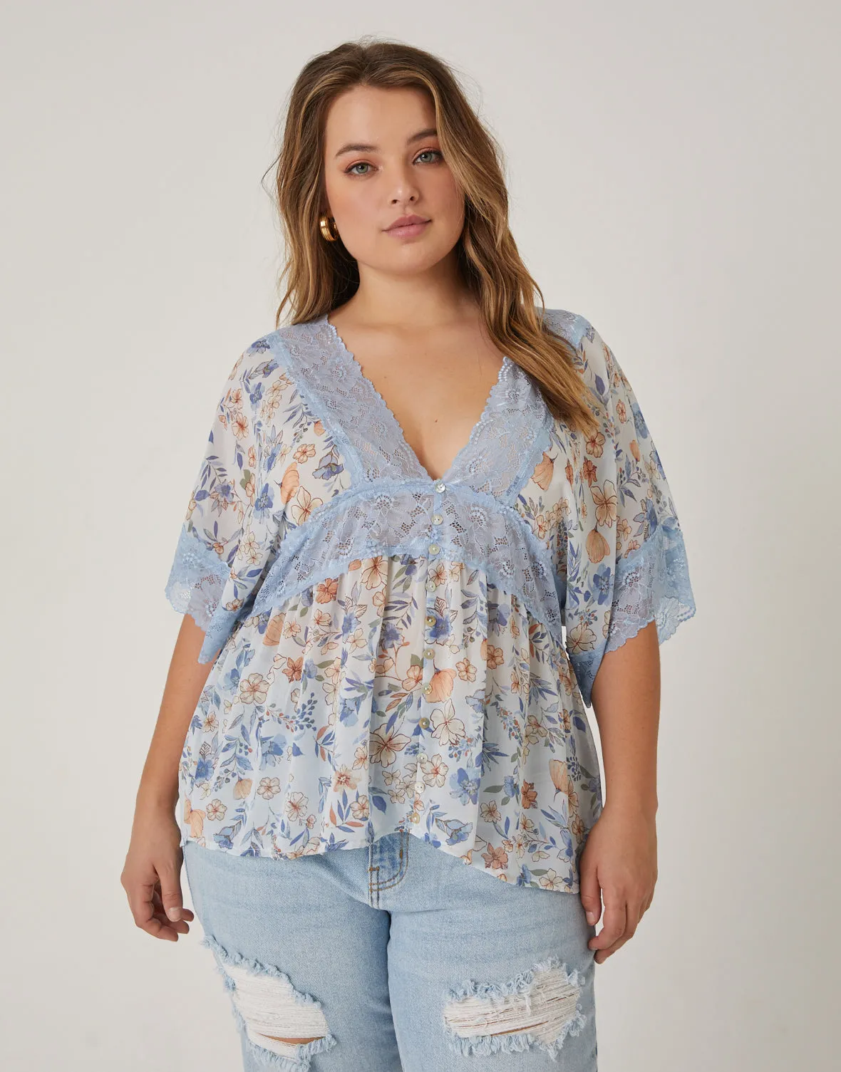 Plus Size Chiffon Floral Lace Blouse sold by 2020 Ave