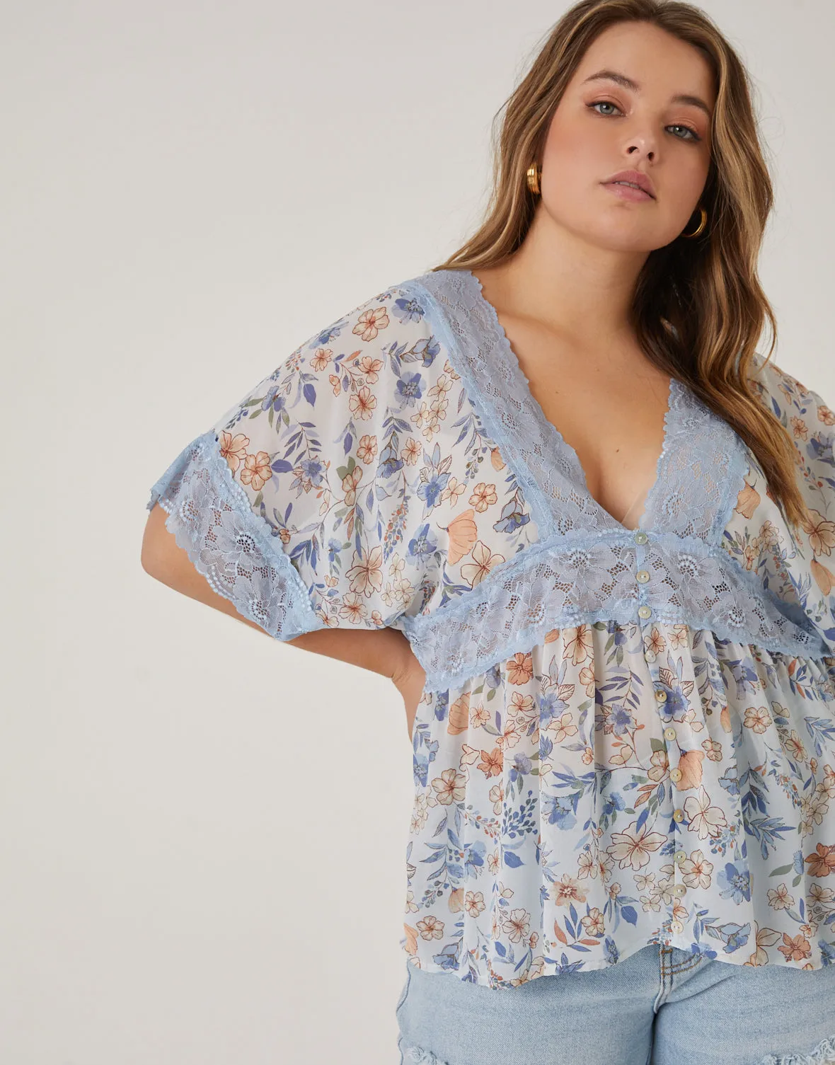 Plus Size Chiffon Floral Lace Blouse sold by 2020 Ave product image thumbnail 3