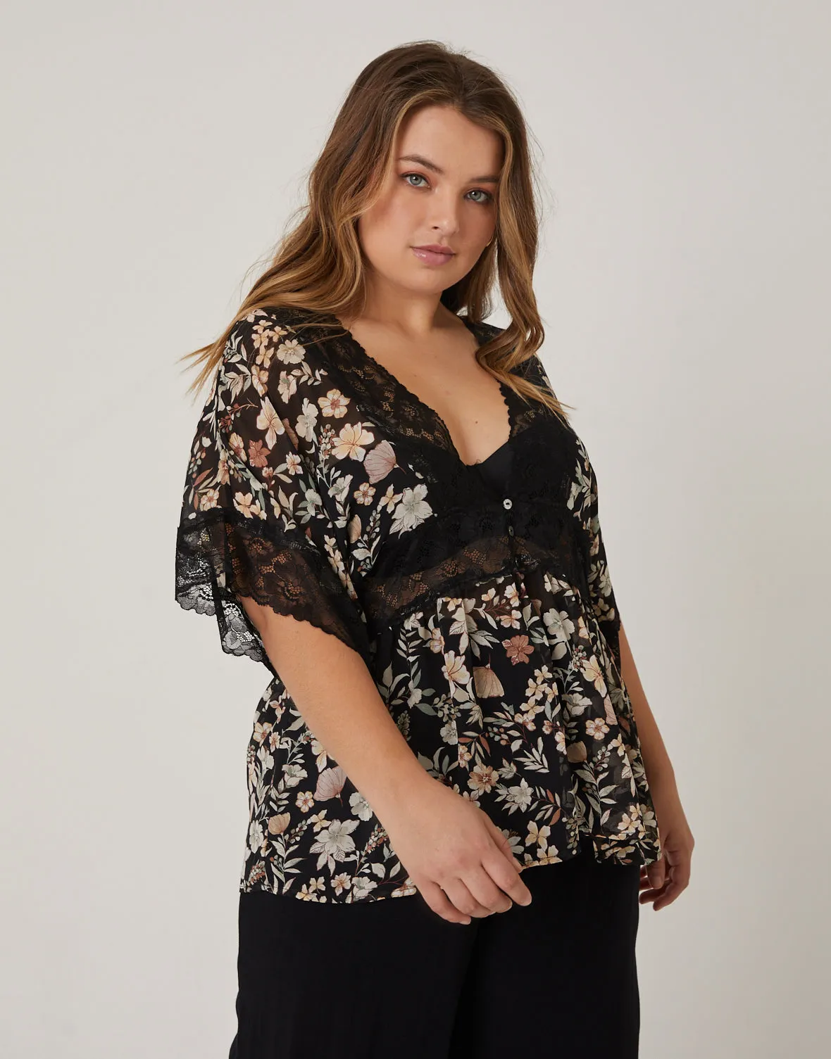 Plus Size Chiffon Floral Lace Blouse sold by 2020 Ave product image thumbnail 2