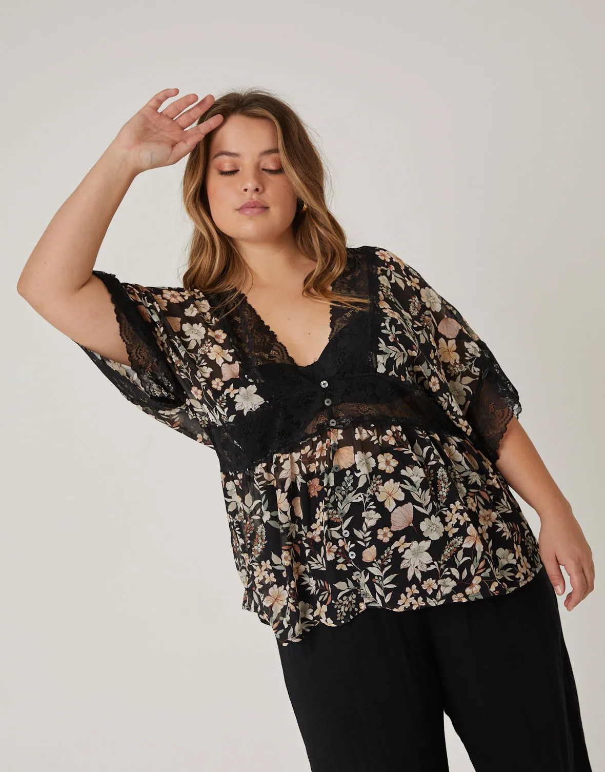 Plus Size Chiffon Floral Lace Blouse sold by 2020 Ave product image thumbnail 4