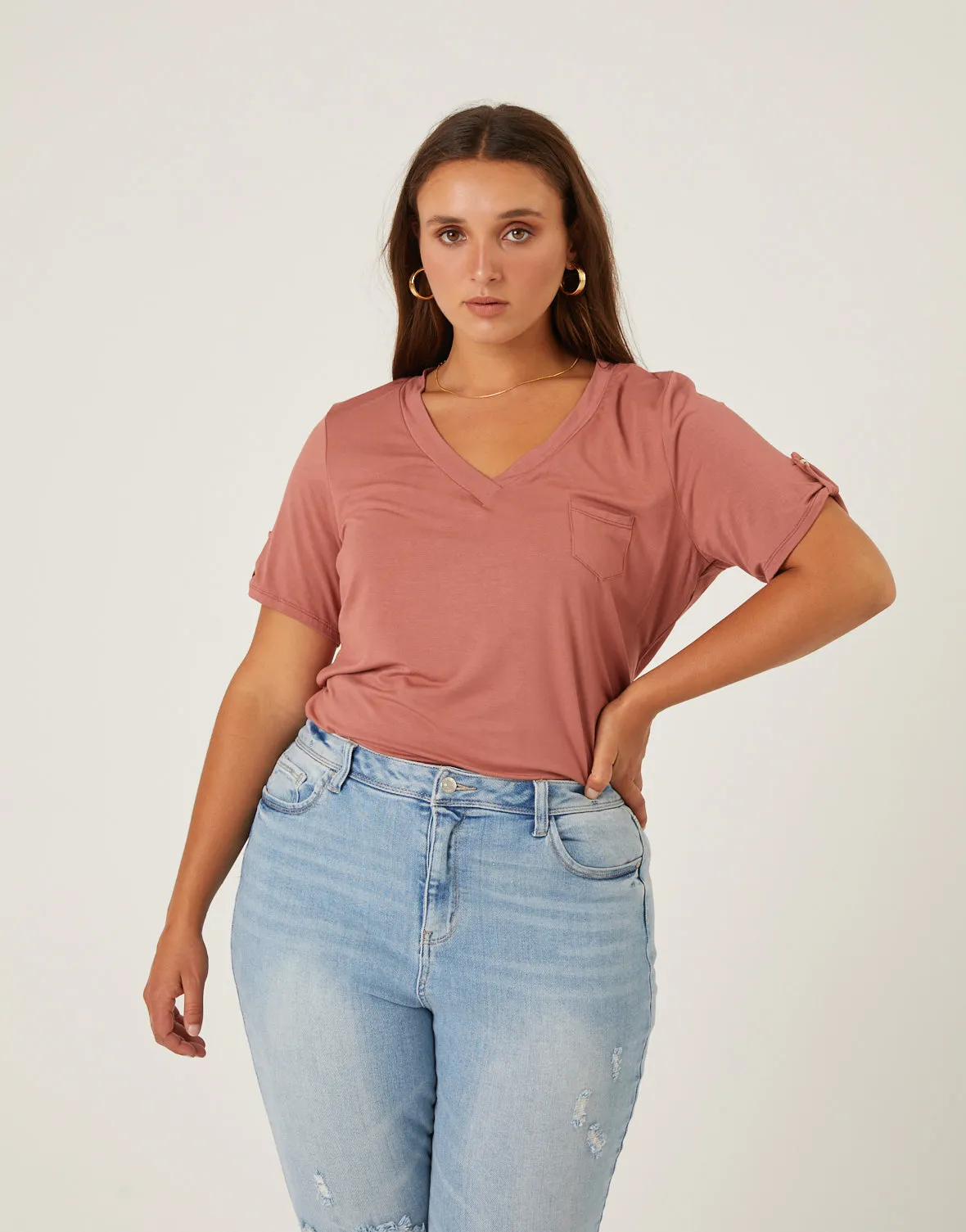 Plus Size Drapey V-Neck Pocket Tee sold by 2020 Ave