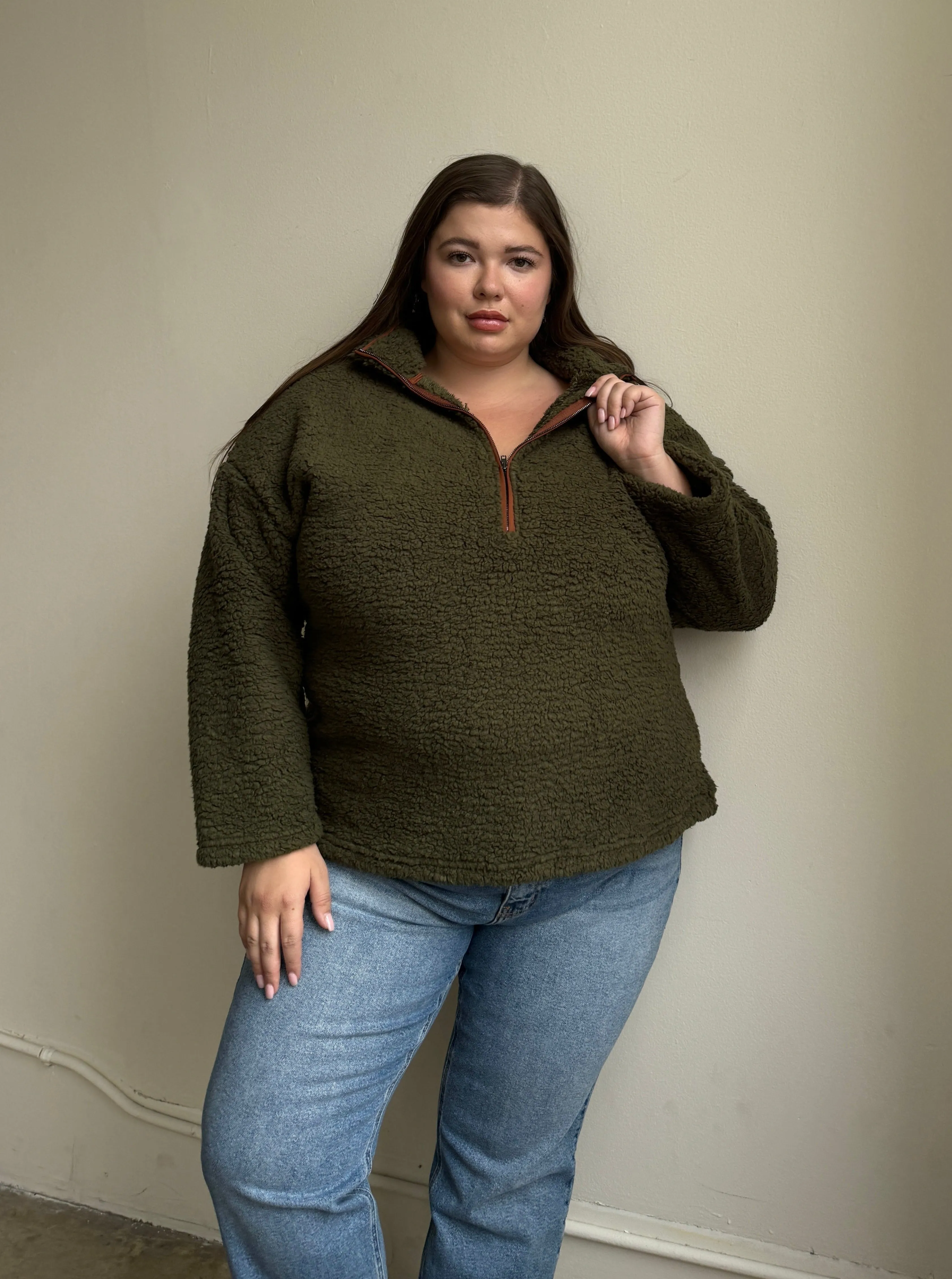 Plus Size Half Zip Teddy Pullover sold by 2020 Ave product image thumbnail 3