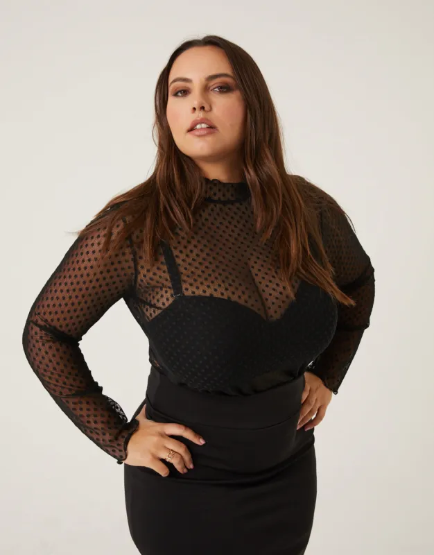 Plus Size Polka Dot Mesh Top sold by 2020 Ave