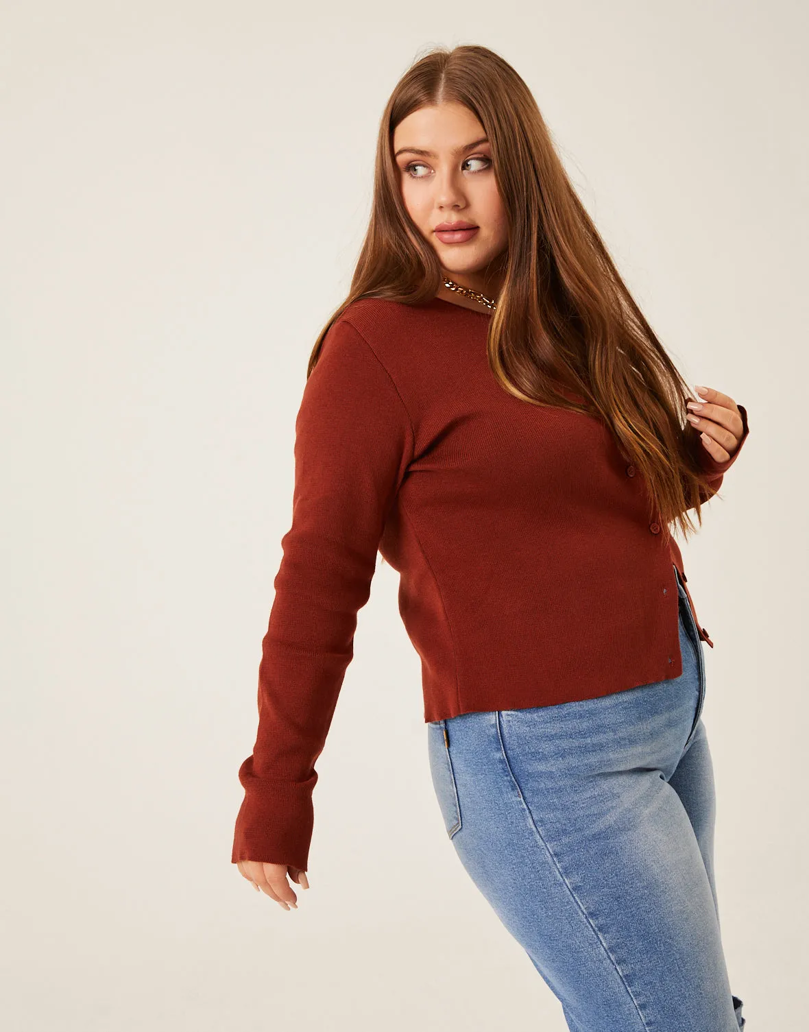 Plus Size Button Cardigan Knit Top sold by 2020 Ave product image thumbnail 3