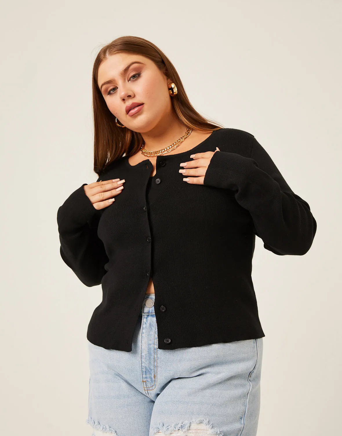 Plus Size Button Cardigan Knit Top sold by 2020 Ave product image thumbnail 2